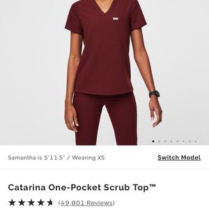 Catarina One-Pocket Scrub Top burgundy Small